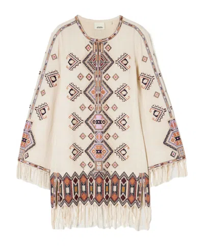 Isabel Marant Zayana Fringed Embellished Embroidered Silk-gauze Mini Dress In Multi
