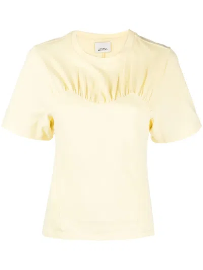 Isabel Marant Gathered-detail Organic Cotton T-shirt In Yellow