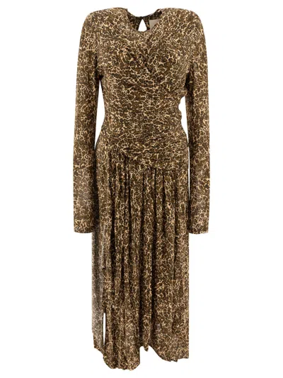 Isabel Marant Regular Fit Wrap Dress With Long Sleeves In Brown