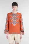 Isabel Marant Silk Blouse Embroidered Geometric Pattern In Orange