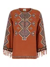 Isabel Marant Silk Blouse Embroidered Geometric Pattern In Orange