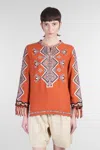 Isabel Marant Silk Blouse Embroidered Geometric Pattern In Orange