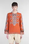Isabel Marant Silk Blouse Embroidered Geometric Pattern In Orange