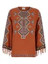 Isabel Marant Silk Blouse Embroidered Geometric Pattern In Orange
