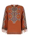 Isabel Marant Silk Blouse Embroidered Geometric Pattern In Orange
