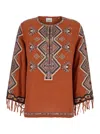 Isabel Marant Silk Blouse Embroidered Geometric Pattern In Orange
