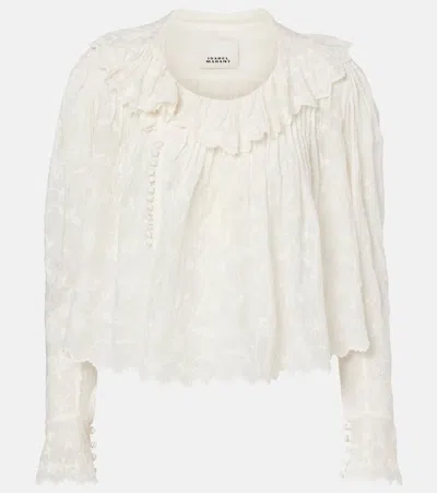 Isabel Marant Zelly Embroidered Cotton And Silk Blouse In White