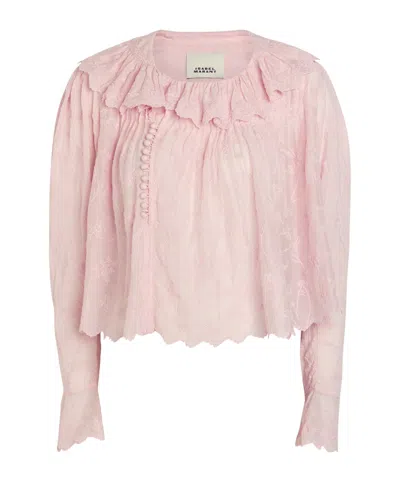Isabel Marant Zelly Embroidered Cotton-blend Blouse In Pink