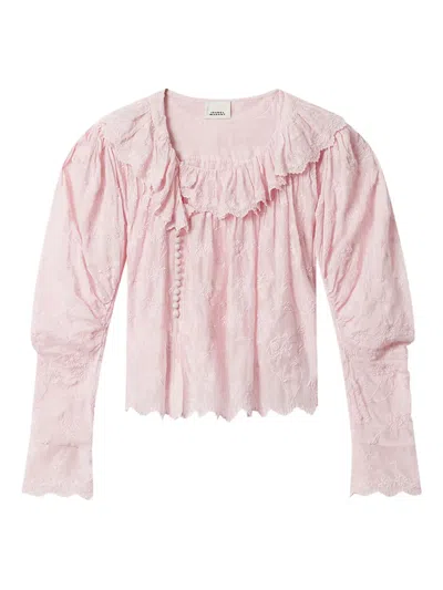 Isabel Marant Zelly Ruffled Embroidered Top In Pink