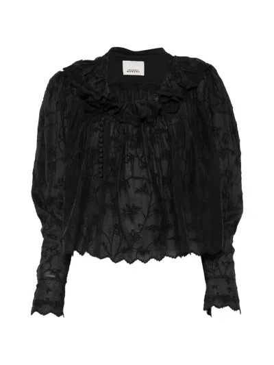 Isabel Marant Zelly Ruffled Floral Blouse In Black