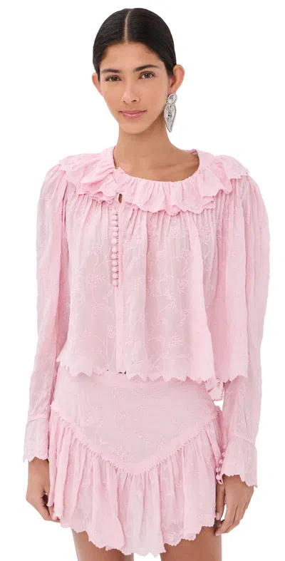 Isabel Marant Zelly Pink Cotton And Silk Ruffled Blouse Women In White