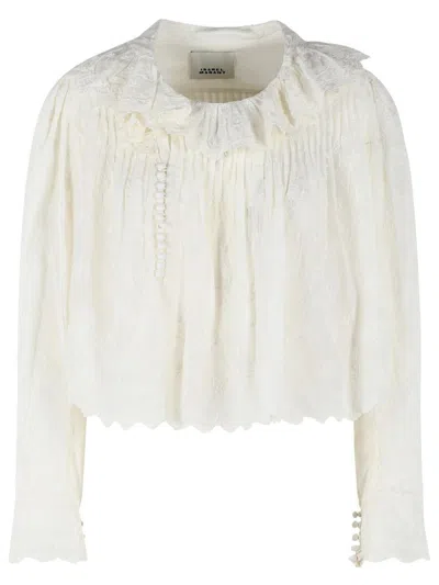 Isabel Marant Zelly Embroidered Cotton And Silk Blouse In White