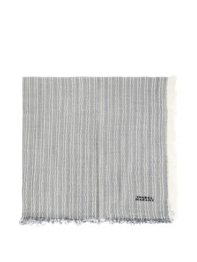 Isabel Marant Zenila Striped Fringed Scarf In Gray