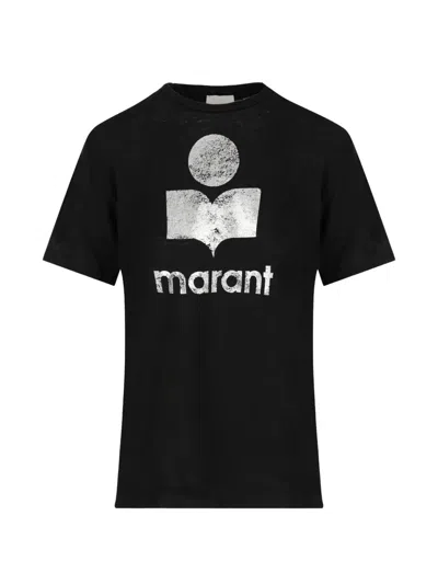 Isabel Marant Linen Crew Neck Zewel Graphic T Shirt In Gray