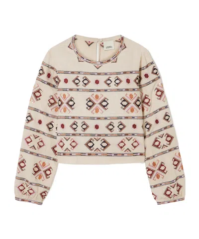 Isabel Marant Zeyna Sequin-embellished Embroidered Silk-gauze Top In Neutral