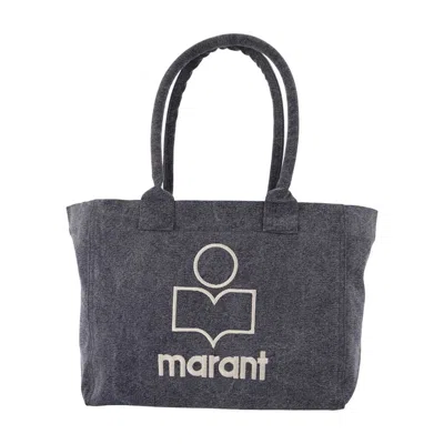 Isabel Marant Zipped Shopping Bag In Soft Faded Black Cotton In Gray