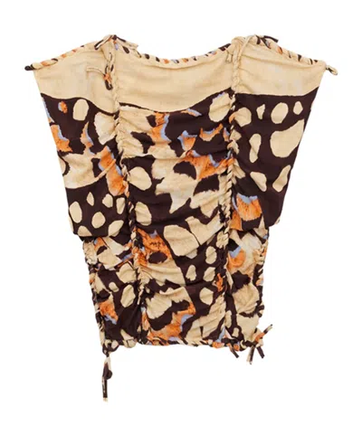 Isabel Marant Zohra Printed Woven Jersey Top In Beige