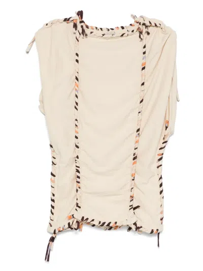 Isabel Marant Cotton Square Neckline Sleeveless Top With Drawstring In Neutral