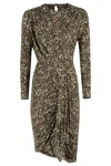 Isabel Marant Draped Midi Dress In Leopard Print In Bw Brown