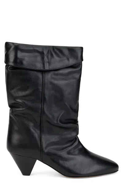 Isabel Marant -inspired Cone Heel Ankle Boots With Pleat Detail In Black