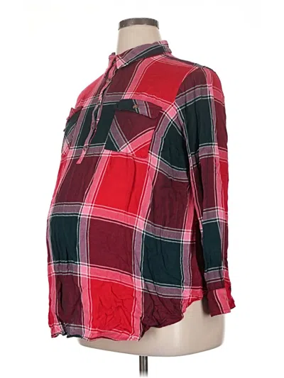 Pre-owned Isabel Maternity 3/4 Sleeve Button Down Shirt In Red