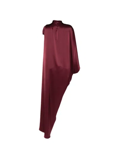 Isabel Sanchis Draped Shoulder-cape Gown In Burgundy