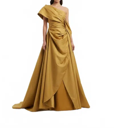Isabel Sanchis One-shoulder Evening Gown In Dark Gold