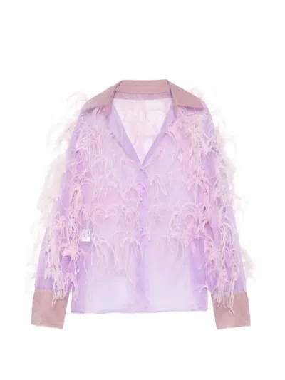 Isabel Sanchis Plume Embellished Long Sleeves Shirt In Purple