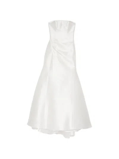 Isabel Sanchis Ruched Strapless Gown In White