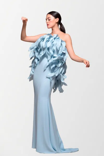 Isabel Sanchis Strapless -illusion Evening Gown In Blue