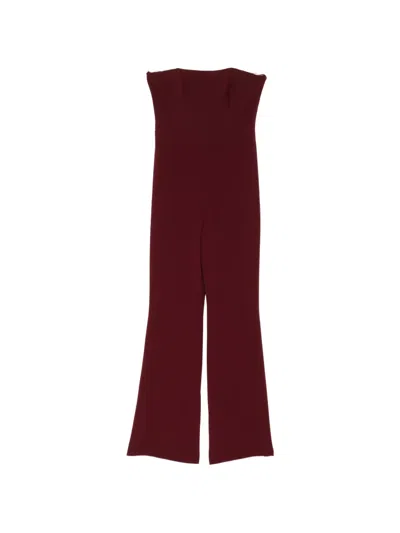 Isabel Sanchis Strapless Flared Jumpsuit In Red