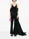 Isabel Sanchis Taffeta Draped High Waisted Flare Pants In Black