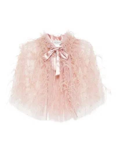 Isabel Sanchis Tulle Feather Capelet In Pink