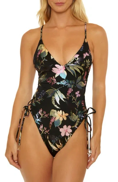 Isabella Rose Florina Tropical Print One-piece Swimsuit In Black