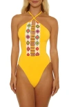 Isabella Rose Granny Squares Halter One-piece Swimsuit In Yellow
