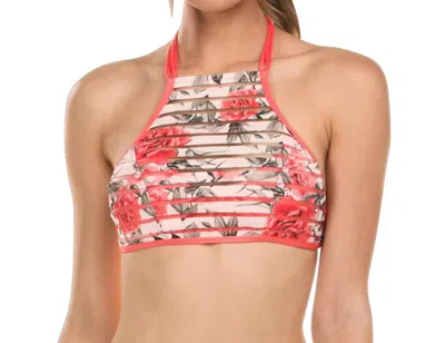 Isabella Rose High Neck Bikini Top In Printed Illusion In Red