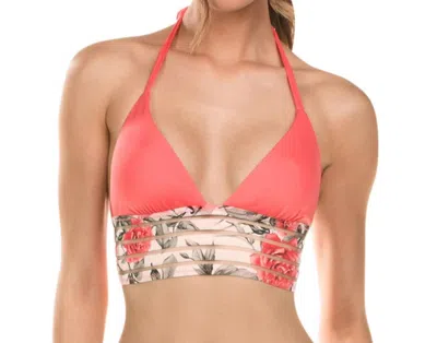 Isabella Rose Long Line Halter Bikini Top In Printed Illusion In Pink