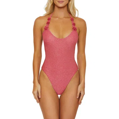 Isabella Rose Marseille Shimmer One-piece Halter Swimsuit In Rouge