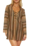 Isabella Rose Syracuse Lace-up Metallic Swim Cover-up In Brown Multi