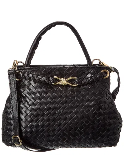 Isabella Rosetti Clover Hand-woven Leather Tote In Black