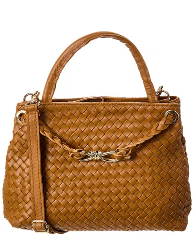 Isabella Rosetti Clover Hand-woven Leather Tote In Brown