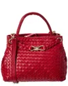 Isabella Rosetti Clover Hand-woven Leather Tote In Red