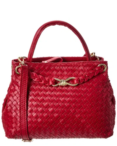 Isabella Rosetti Clover Hand-woven Leather Tote In Red