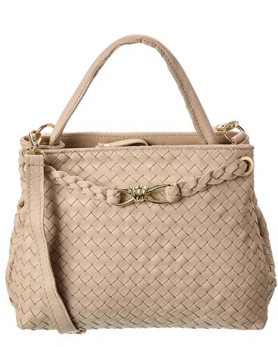Isabella Rosetti Clover Hand-woven Leather Tote In Sand