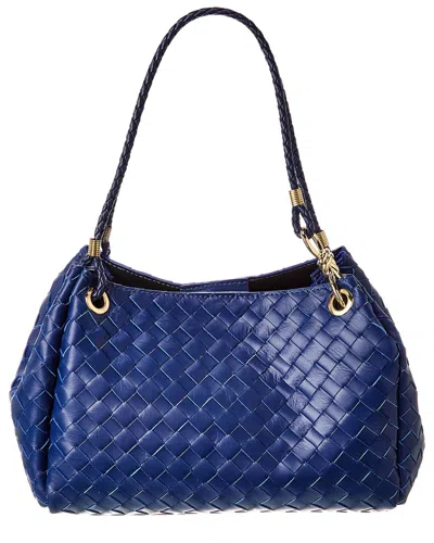 Isabella Rosetti Giselle Hand-woven Leather Tote In Blue