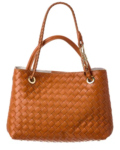 Isabella Rosetti Lily Woven Leather Tote In Brown