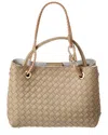 Isabella Rosetti Lily Woven Leather Tote In Sand
