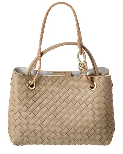 Isabella Rosetti Lily Woven Leather Tote In Sand