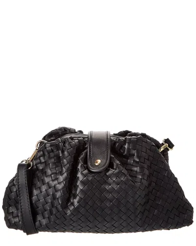 Isabella Rosetti Nora Hand-woven Leather Clutch In Black