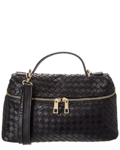 Isabella Rosetti Quinn Hand-woven Leather Crossbody In Black